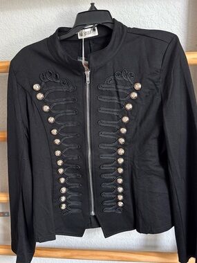Black Embellished Military-Style Utility Jacket - JUNK GYPSY